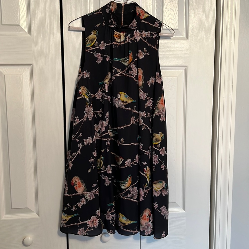 Ted Baker - Fancy black dress with bird and pearl pattern; size 2